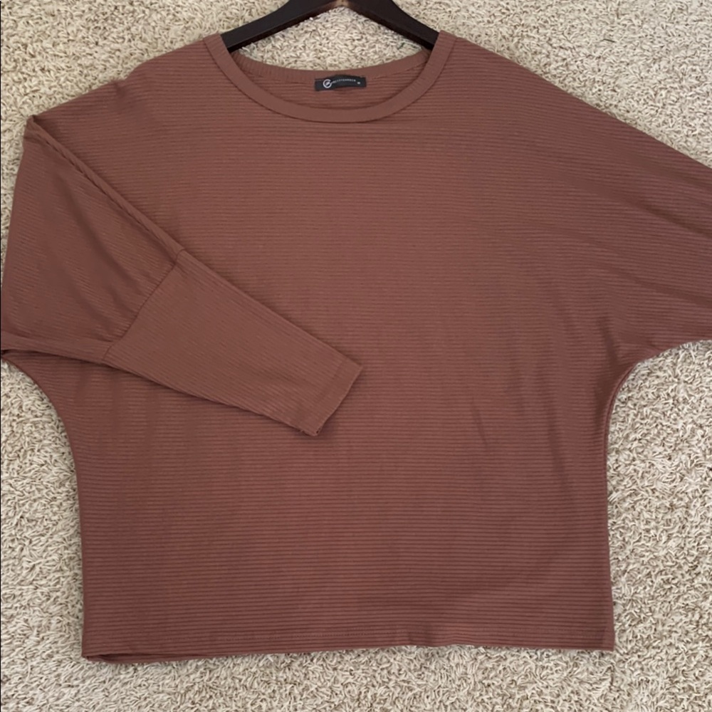 Pretty Garden Brown Long Sleeve Tee Relaxed Fit bat sleeve oversized slouchy M